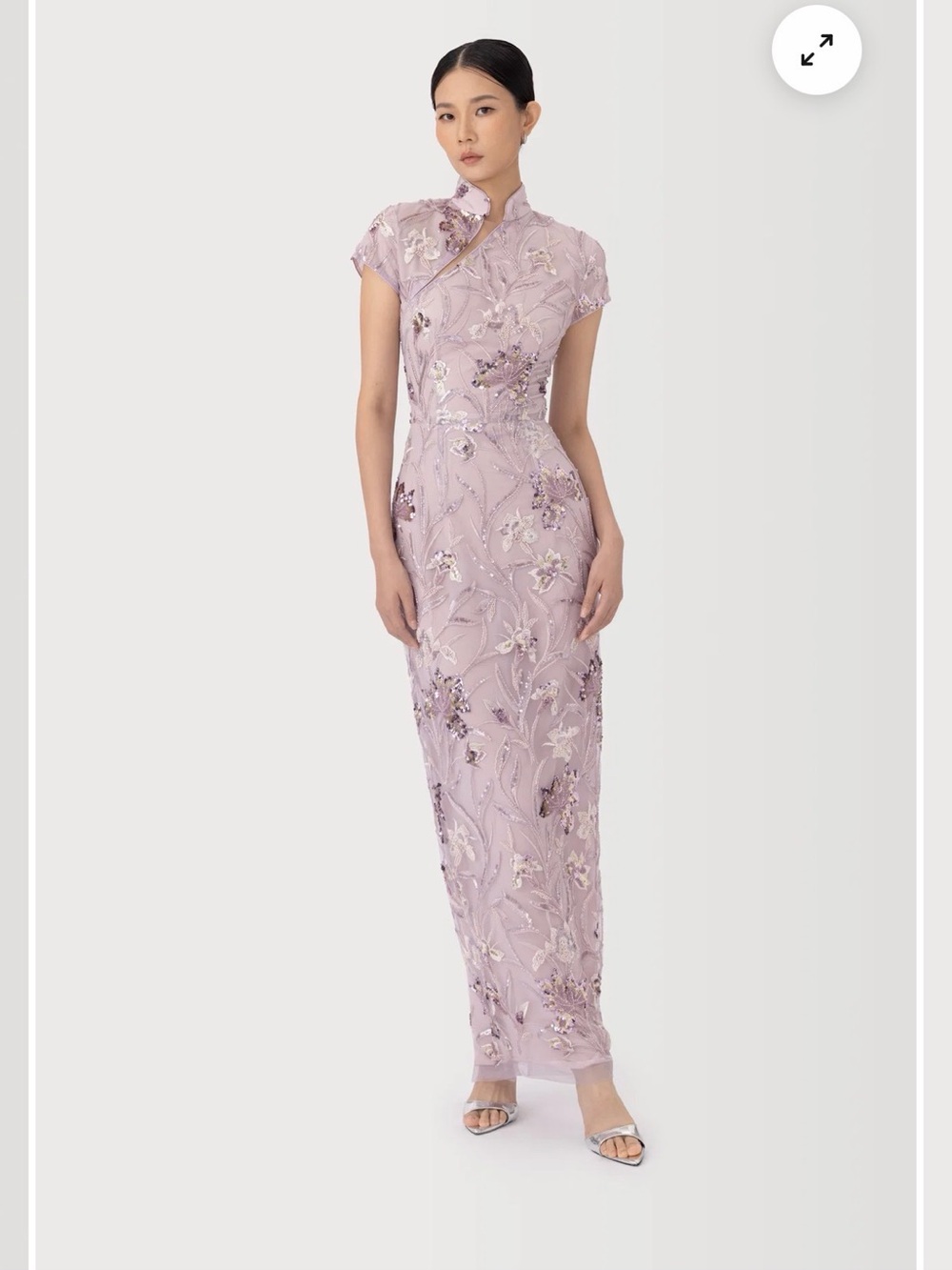 Sau Lee - Lilac Embroidered Mandarin-Collar Maxi Dress